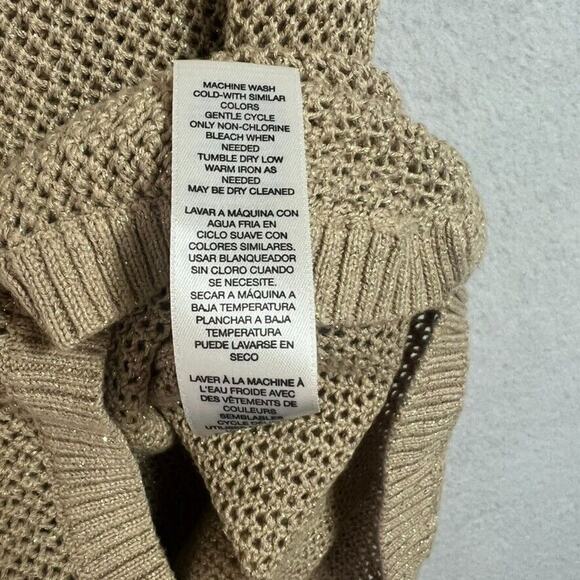 Zenergy Chicos Sweater Jacket Womens 2 Beige Open Knit Metallic Full Zip Hooded - Picture 8 of 9